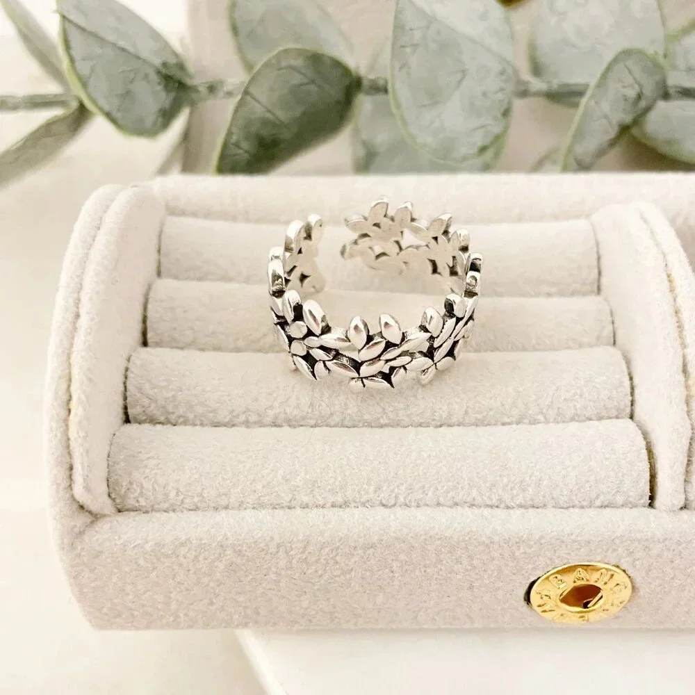 925 Sterling Silver Flower Ring Geometric Ring Leaf Ring Silver Chunky Ring